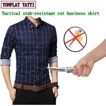 Self Defense Tactics Business Stab-resistant Anti-cut Men's Shirts Invisible Soft Is A Fashion Plaid Safety Protective Clothing self defense anti cutting stab fashion casual jacket fbi military tactical invisible soft safety politie kleding tactico policia
