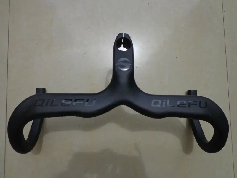 

Newest gloss black decals QILEFU Road bike matt 3K full carbon fibre bicycle handlebar and stem integrated+stent holes