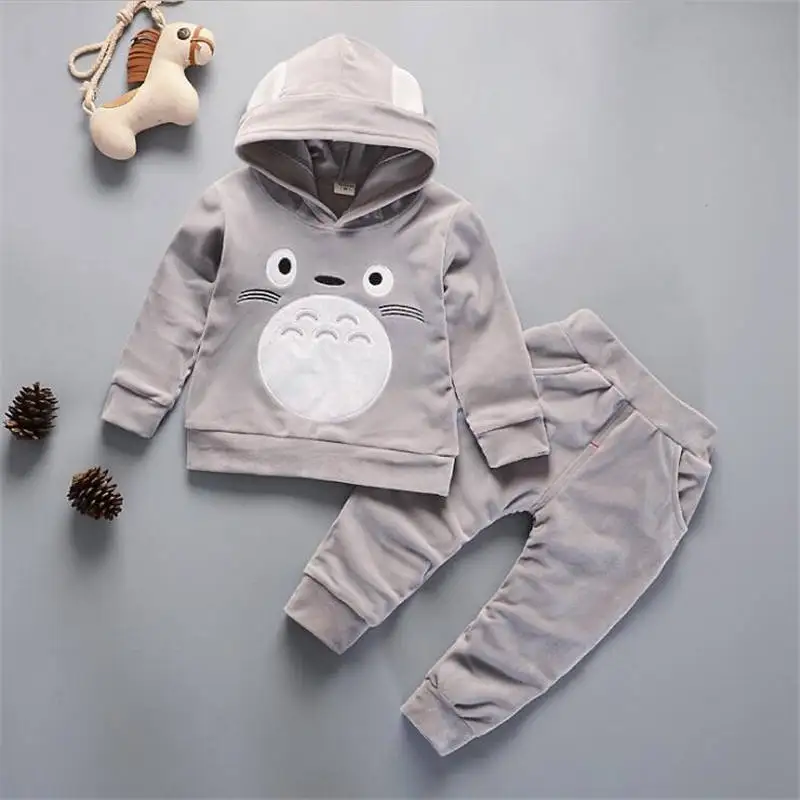 grey sets Bibicola/горячая Распродажа 2 шт./компл. для маленьких детей комплекты одежды для мальчиков Одежда для мальчиков и девочек Топ с рисунком из мультфильма+ штаны, спортивная одежда, толстовки с капюшоном детская одежда - Цвет: grey sets