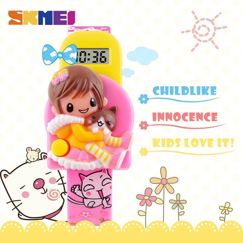 SKMEI New Cartoon Children Watches Creative Students Watch Cute Girls Kids Complete Calendar Digital Lovely Wristwatches 1240