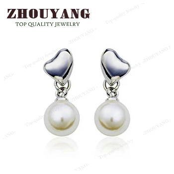 

ZHOUYANG ZYE239 Heart Simulated-peart Earring Silver Color Earring Austrian Crystal CHAMPAGNE GOLD color