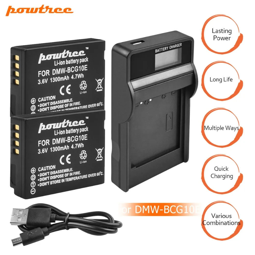 

2Pcs DMW-BCG10 BCG10 BCG10E Battery 3.6V 1300mAh+Battery charger with LED for Panasonic Lumix DMC-ZS19 DMC-ZS20 DMC-ZS25 ZX1 L10