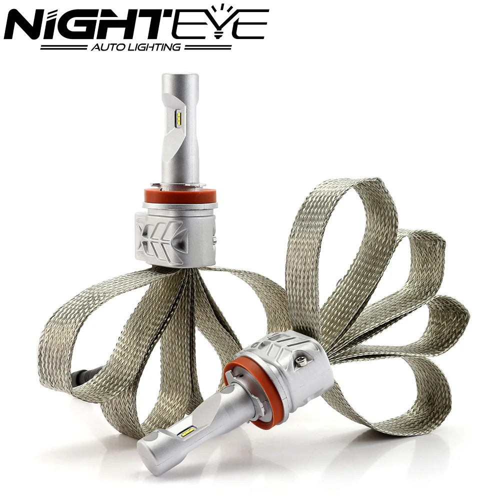 

2x NIGHTEYE H11 8000LM 60W/Set 6500K White Car LED Light DRL Driving Fog Headlight Cooling Belt Silver