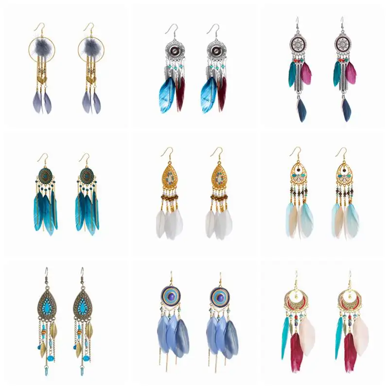 

Zhijia feather Dangle Long Earrings For Women feather earrings Jewelry Wedding Earrings Bride Jewelry party gifts free shipping