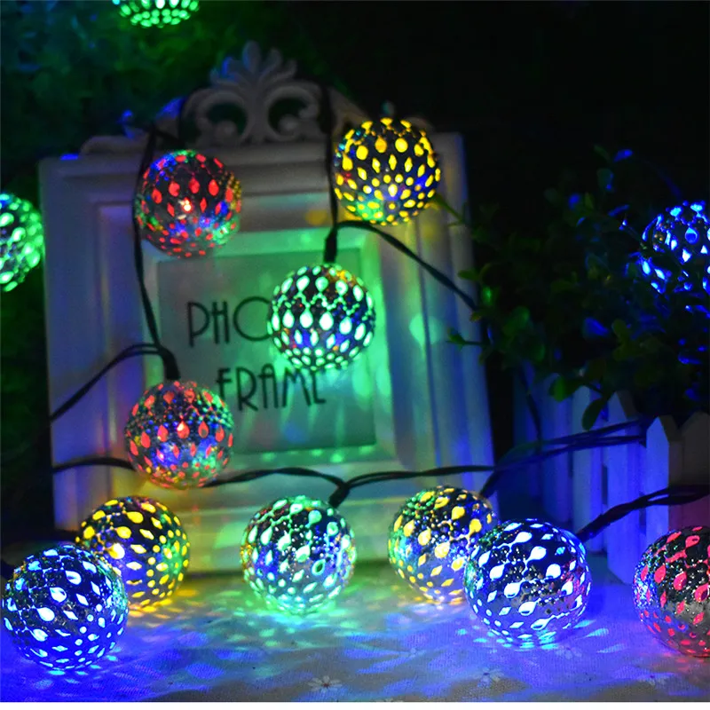

10/20 LED Moroccan Ball Solar String Nightlight RGB Blue Warm White White Waterproof Lantern Light Decorative Lighting For Home