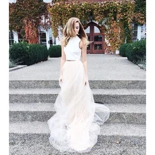 Einfache Design Brautkleider Ivory Lange Tüll Vorder Ausschnitt O-ansatz Lange Elegante Abendkleid vestido longo Formatura Für Party