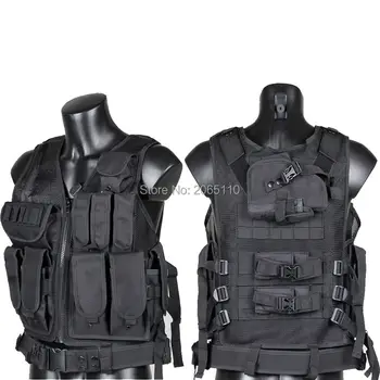 

Tactical Military Police Airsoft Camo Molle Combat Vest w/ Pistol Holster For Hunting Airsoft Paintball