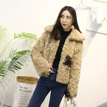 

Loose retro autumn and winter short thick Korean tops chic Lap top Faux Fur fashion jacket