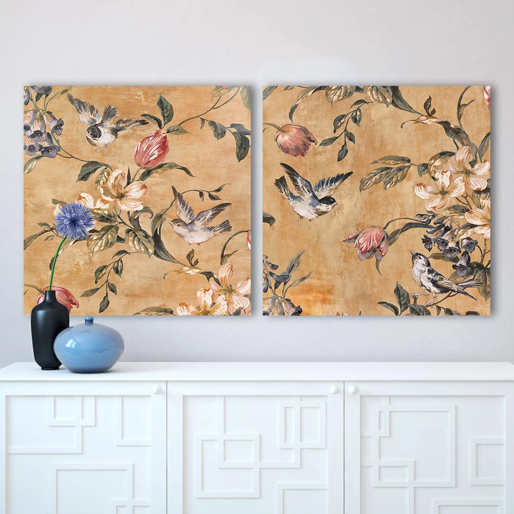 

WANGART Canvas Traditional Chinese Flower Bird Fine Brushwork Landscape Decorative Picture Living Room Unframed Wall Painting