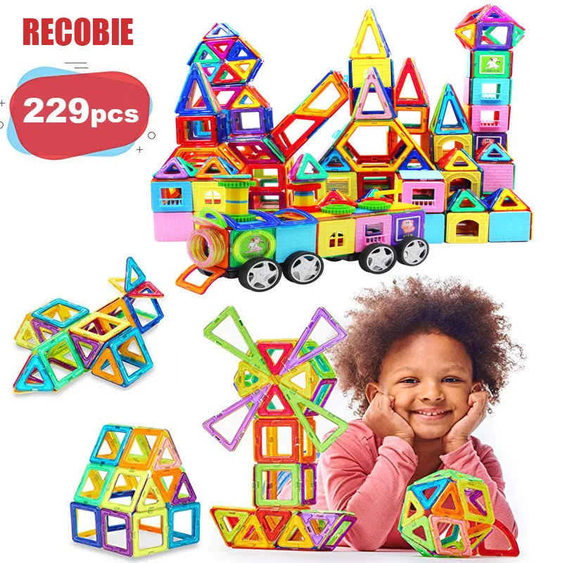 

Large Set 229 pcs Magnets Blocks 3D Building Educational Toys Innovative Tiles Magnetic Block Construction STEM toy qw0027