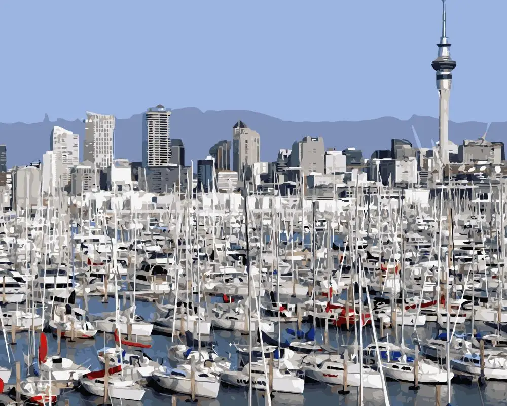 MaHuaf-j174 Auckland new zealand marina yacht north island DIY painting by numbers art canvas painting 
