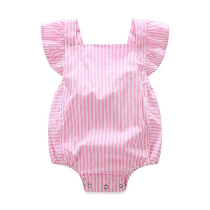 Jual Panas Penjualan Musim Panas Bayi Gadis Pakaian Baju Monyet Katun Bergaris Jumpsuit Playsuit Pakaian Bayi Anak anak Manis Sunsuit