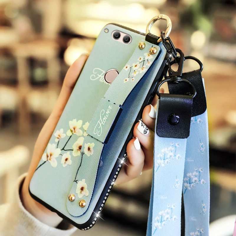 

SemgCeKen luxury Finger Ring Diamond bling Wrist Strap case for huawei honor 7X 7C 7A pro 6x 7 C A X stand phone back cute cover