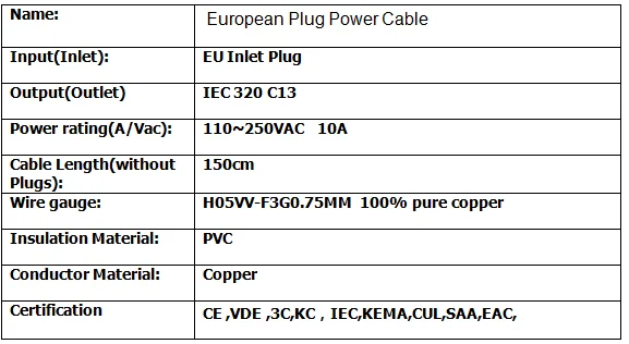 1,5 м C13 IEC чайник Европейский 2-контактный круглый AC EU Plug Мощность кабельный ввод шнура ПК