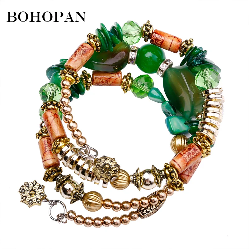 

Bohemian Vintage Beaded Multi-Layer Bracelets Women Seaside Holiday Accessories Natural stone bracelets Adjustable Size Jewelry