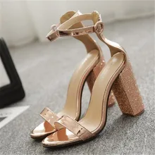 Summer Women Ankle Strap Sandals Gold PU Buckle Strap Square heel 10CM High Heels Sandals Women Shoes Sexy Pumps Summer Women Ankle Strap Sandals Gold PU Buckle Strap Square heel 10CM High Heels Sandals Women Shoes Sexy Pumps