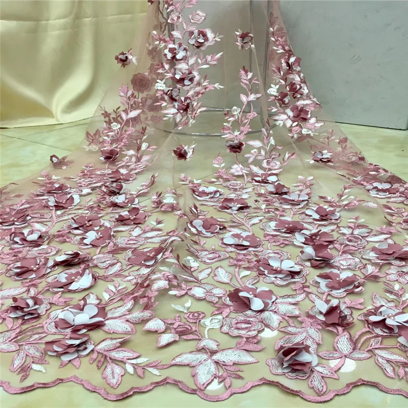 

Cassiel Luxury Lace Fabric, 3D Flowers Lace Beaded Fabric,Pink Lace Fabric, African Lace Fabric For Wedding