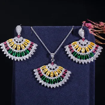 

Bilincolor fashion multi color cubic zirconia earring and necklace jewelry set for women