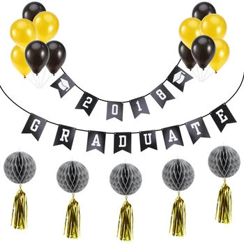 

2018 GRADATE Banners Graduation Bunting Banners Decoration Photo Props Tissue Paper Flowers and Balloons for Graduation Party