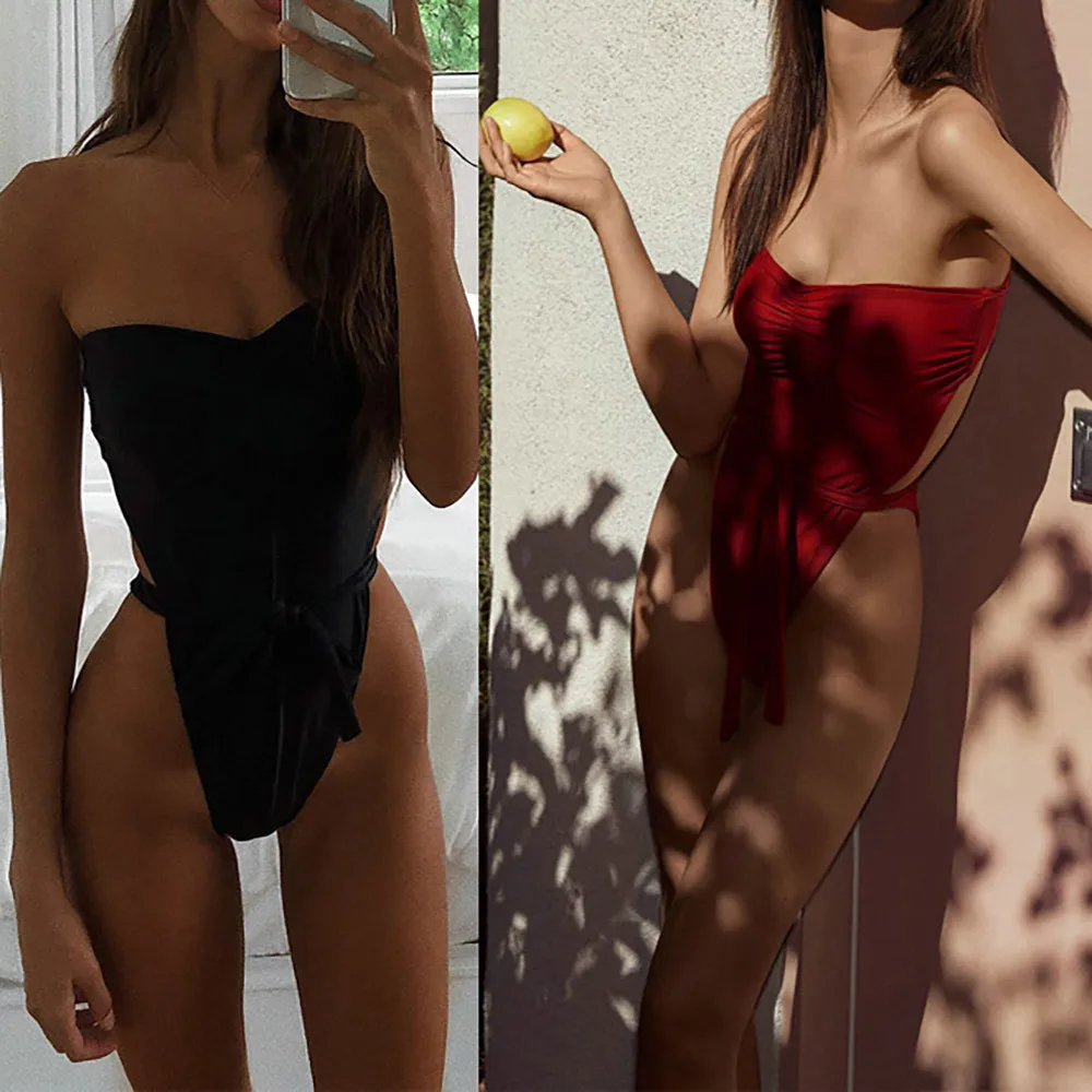 

Women's Piece Of Swimsuit Fold Solid Bikini Swimwear Bathing Suit Beachwear One-piece 2019 Hot Sale Tankini mujer tanga