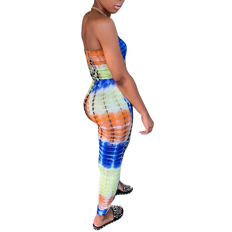 HAOOHU Tie Dye пикантные комбинезон с одним плечом для женщин Костюм Уличная летние комбинезоны для девочек сплошной облегающий костюм комбинезоны