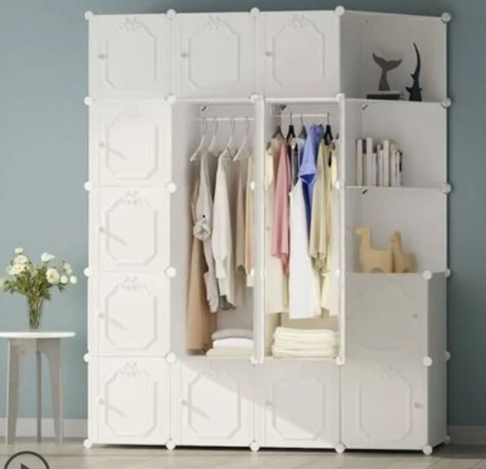 

White Luxury PP plastic Resin Cloth Wardrobe Clothes Storage Cabinet Metal Frame Large Strong Coat Closet Bedroom Furniture B504