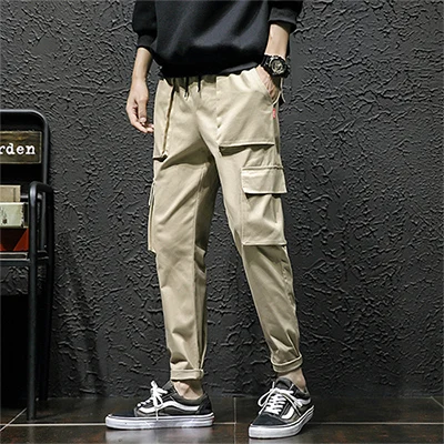 Khaki 3 цвета оверсайз Streetwear уличная Мужская брюки в стиле Харадзюку Pantalones Hombre повседневные брюки карго джоггеры брюки весенние прямые брюки - Цвет: Khaki