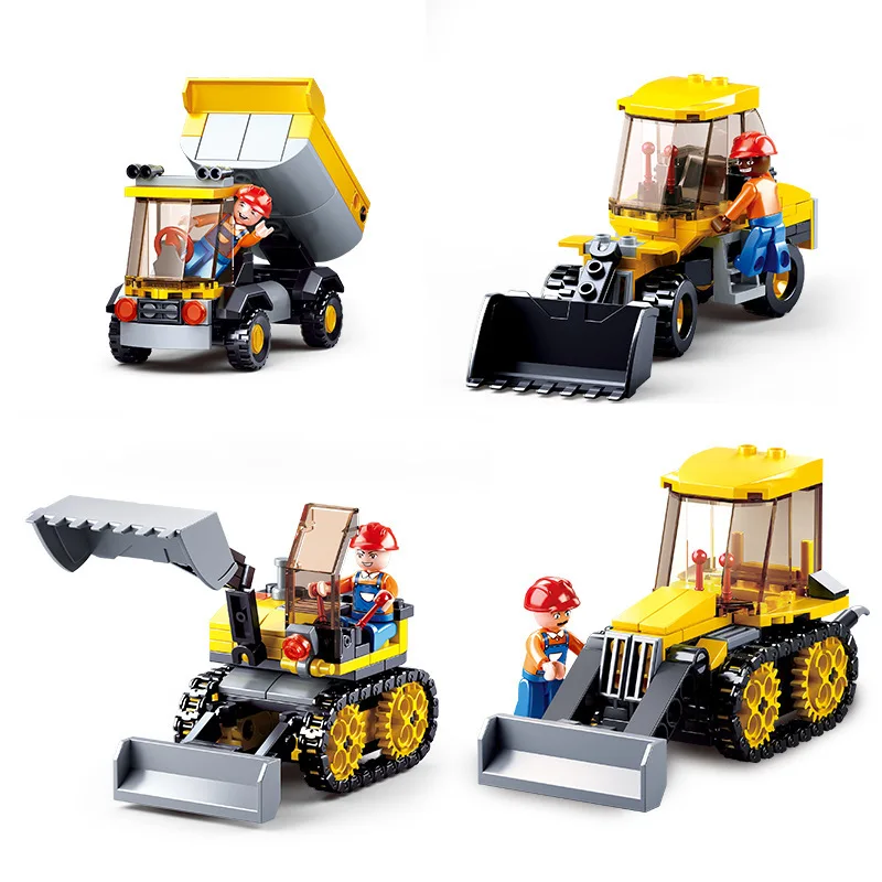 4 шт./лот SLUBAN инженерный автомобиль команда строительные блоки комплект кирпичи классический Город Строительство Модель Дети игрушки