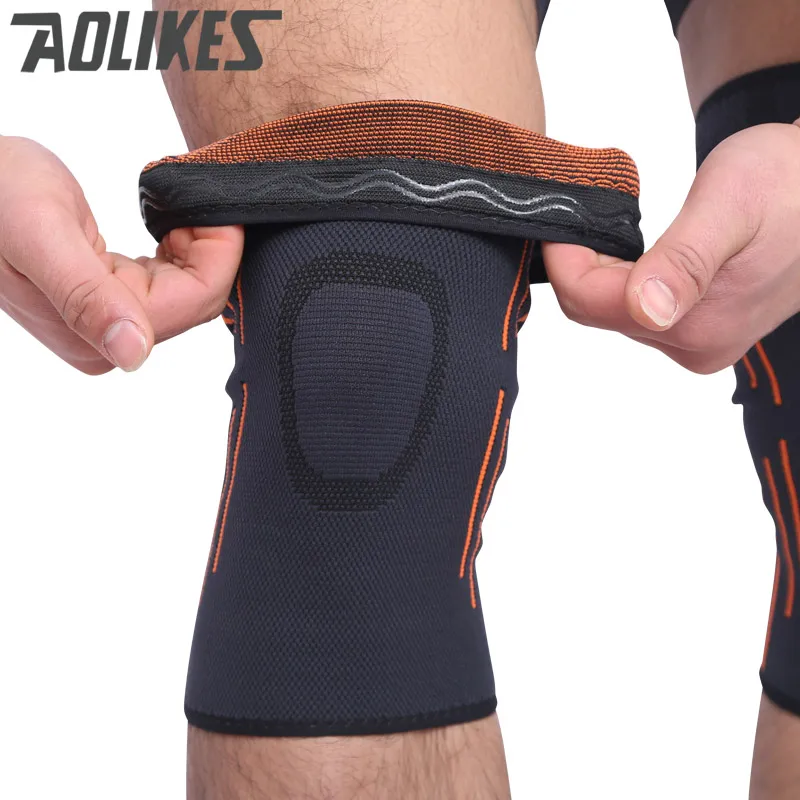 Aolikes 1 قطع عالية الجودة 3D النسيج تنفس مرونة كرة السلة دعامة الركبة كرة الريشة تشغيل في الهواء الطلق الرياضة دعم الركبة