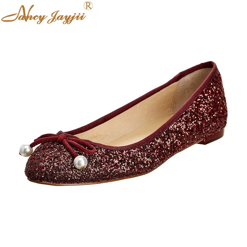 

Women Ladies Adult Flats Shoes Solid Slip-On Butterfly-knot Round Toe Fashion Elegant Mature Nancyjayjii 2019 Sequined Cloth