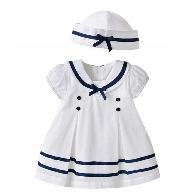 

New Fashion Baby Girl Summer Clothes Infant Dresses With Hat Baby Girl Birthday Dress Flower White Dress