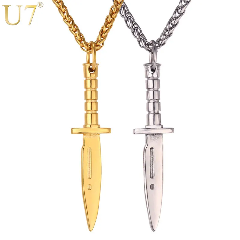 

U7 Hip Hop Jewelry Men Statement Necklace Cool Gold Color Stainless Steel Pendant & Chain Wholesale 2017 New Fashion P1047
