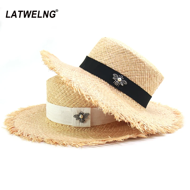 Новая мода пчела декоративная соломинка шляпы для женщин мягкая рафия пляжная шляпа Дамы Лето Солнцезащитный козырек шляпы Прямая поставка оптом