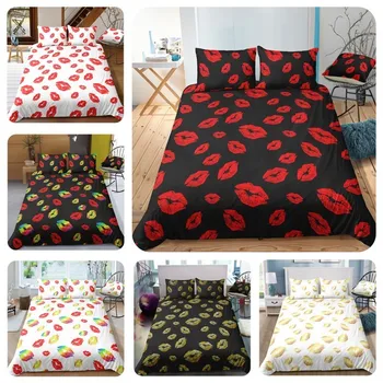 

New Fashion Creative Style Home Textile Digital Print Color Lips Pattern Warm Bedding Set Europe America King Size 3 Pcs