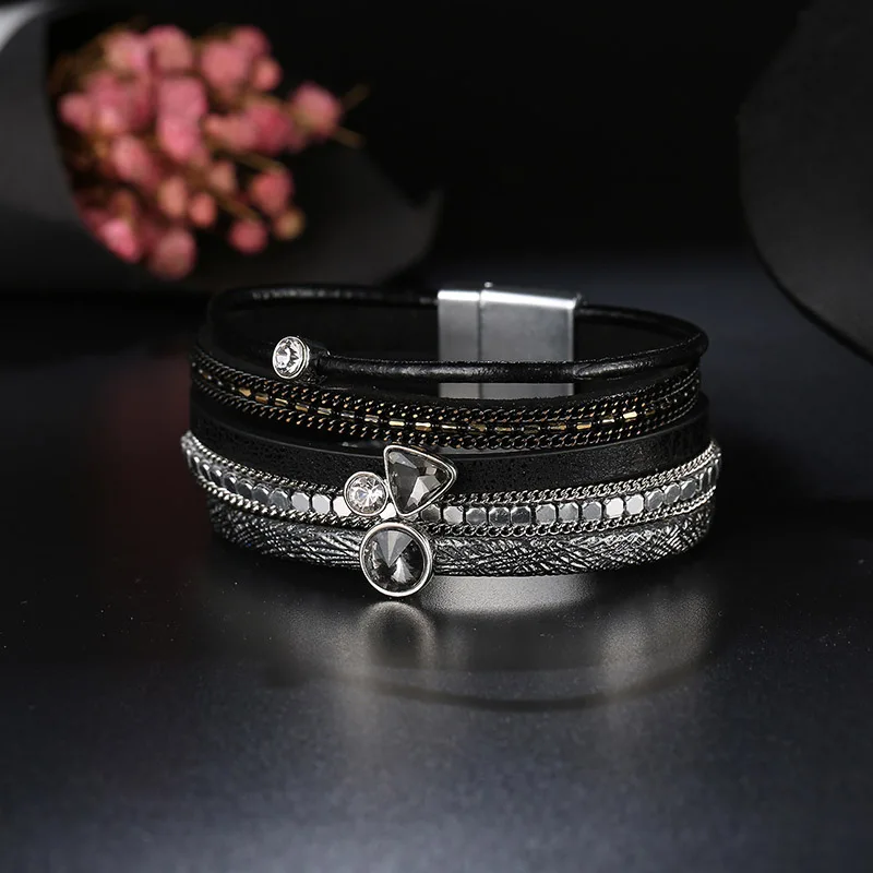 ZG женский браслет из кожи и кристаллов, высокое качество, ювелирных изделий для женщин