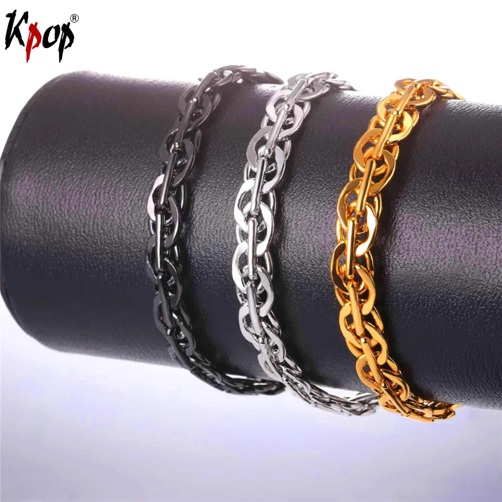 

Kpop Gold/Silver/Black Color Chain Bracelets High Quality 7MM 21CM For Men/Women Fashion 2017 New Arrive Jewelry Bracelets H2566