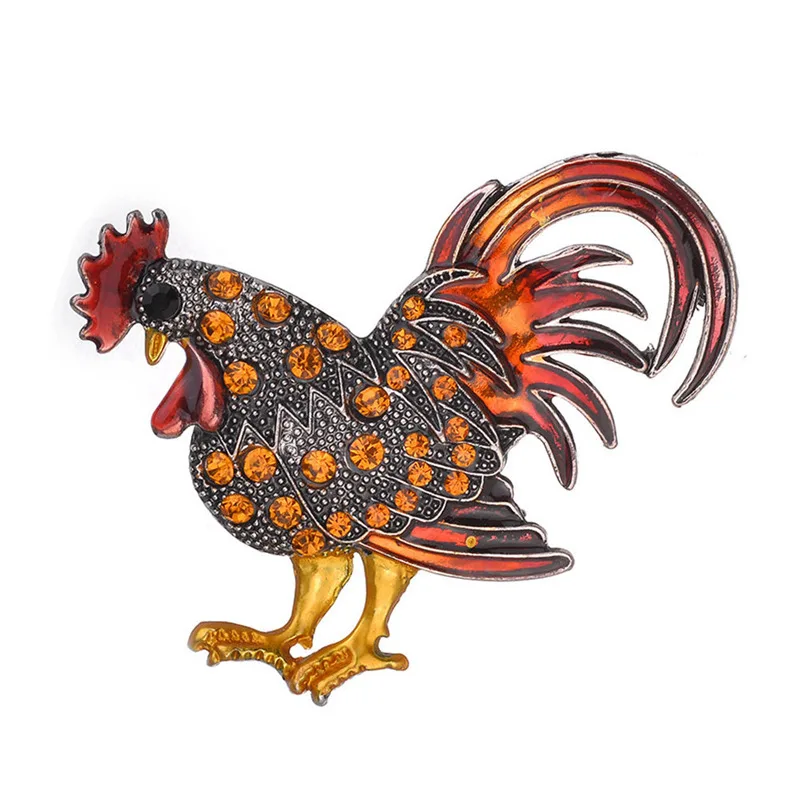 1pcs Enamel Cock Brooches For Women Rhinestone Rooster Brooch Pins 