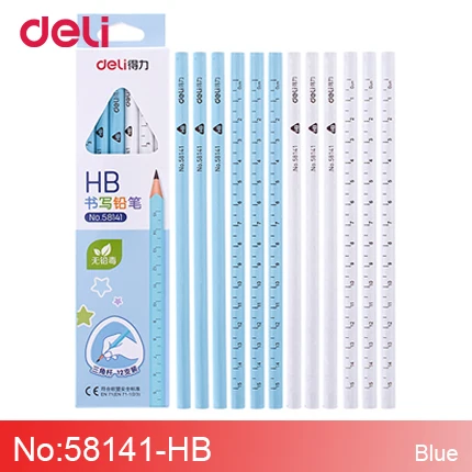 Deli карандаш для написания картин для осмотра 2B/HB треугольный стержень Нетоксичная линейка 12 палочек Детские Канцелярские принадлежности офисные принадлежности - Цвет: HB-Blue