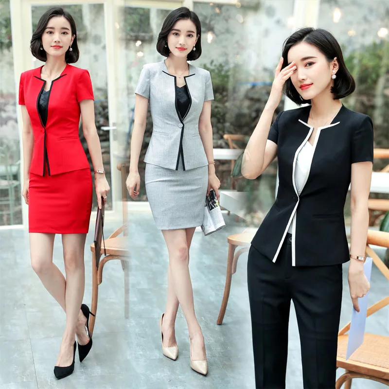

2018 Formal Ladies Summer Blazers Professional Uniform Designs Pantsuits With Jackets And Pants For Women Female Trousers Sets