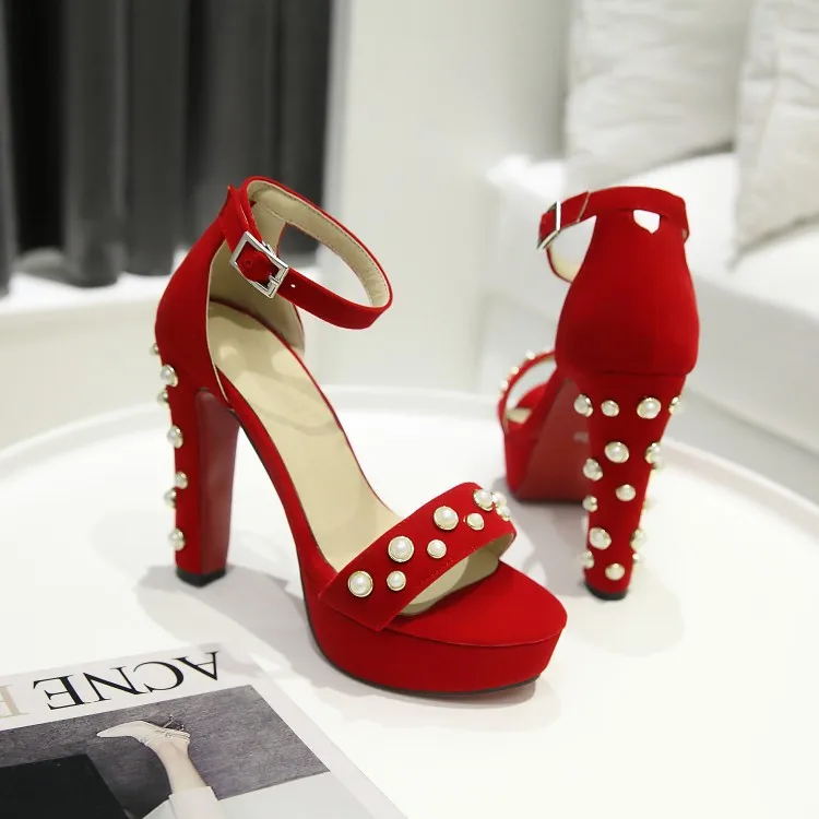 

Big Size 9 10 11 12 ladies summer platform sandals women shoes woman Pearl belt with thick leather