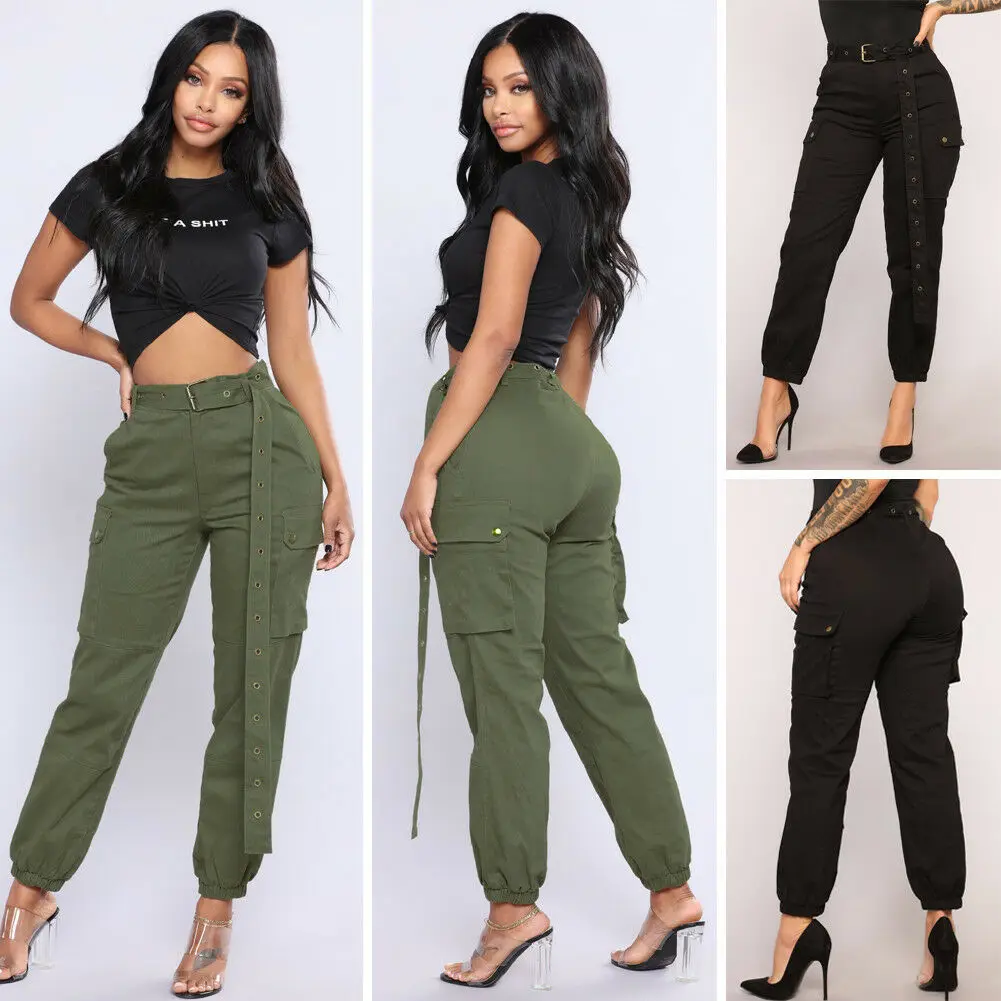 

Fashion New Women Cargo Combat Work Wear Pants Cotton Army Track Trousers Pants There is no belt