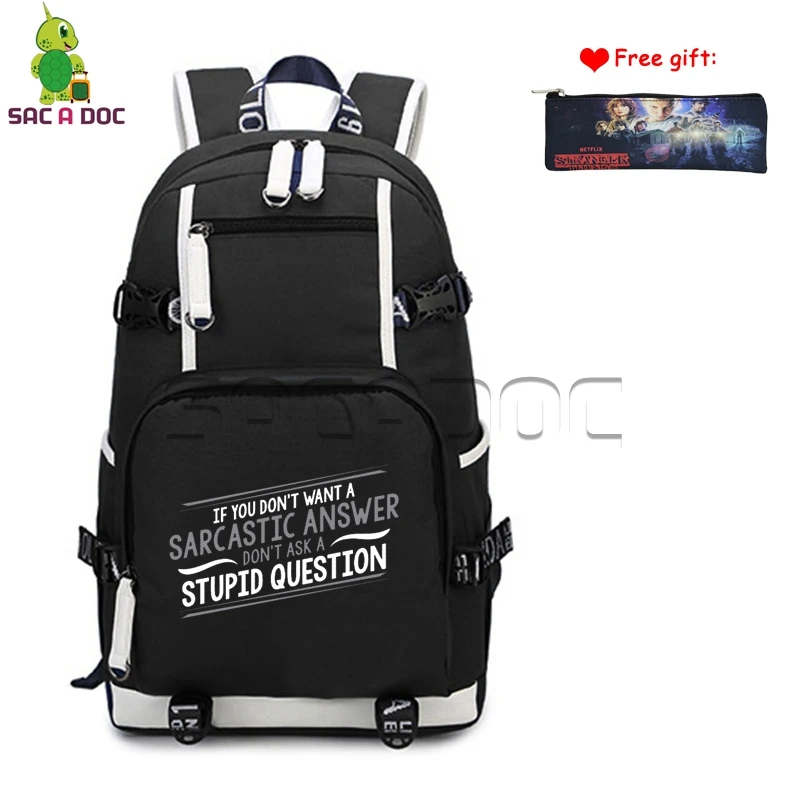 Funny Don't Ask Stupid Questions Printed Canvas Backpack Womens Mens