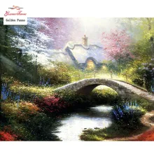 Золотой панно, сделай сам, полная, алмазная вышивка, мост, фото на заказ, алмазная живопись, вышивка крестом, 3D, Алмазная мозаика, Рождество 0727