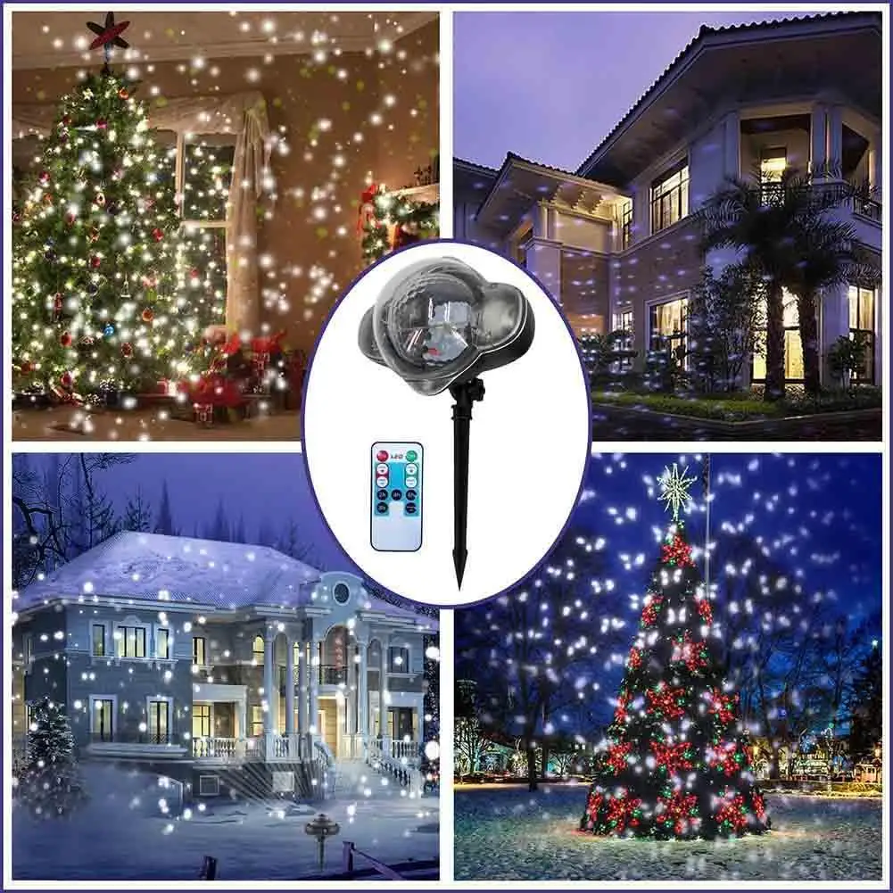 

VOPPV Christmas Laser Snowflake Projector Light Outdoor Waterproof Moving Snow LED Disco Light Christmas Decorations for Home