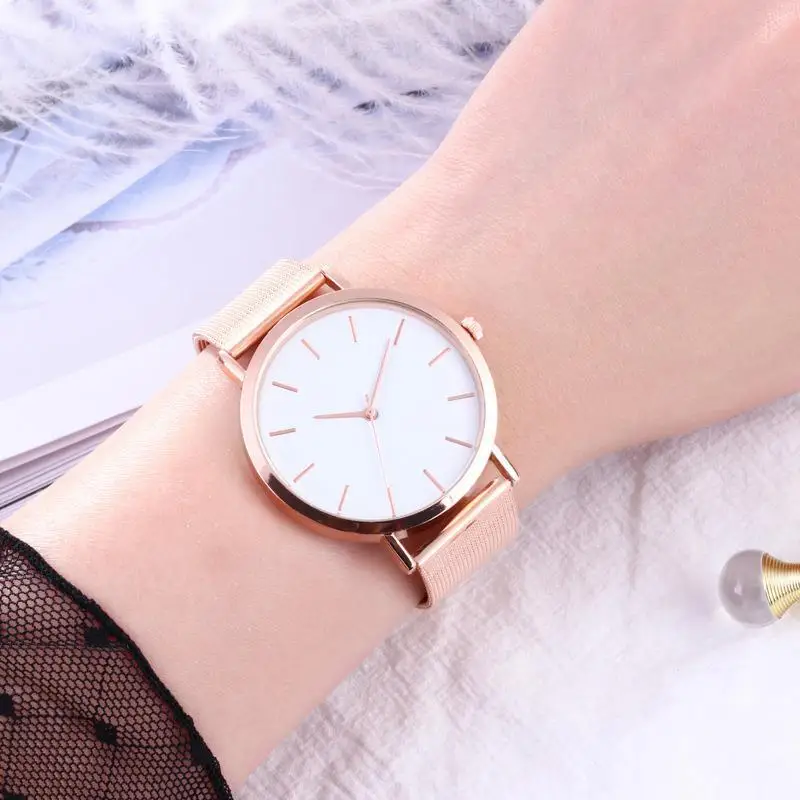Женские часы модные часы с браслетом из розового золота простой сетчатый Браслет из нержавеющей стали аналоговые кварцевые наручные часы роскошные часы