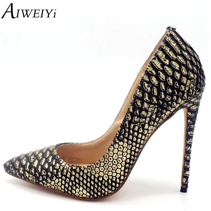 

AIWEIYi Sexy Women Thin High Heels Snake Print Women Pumps Party Dress Shoes 8CM/10CM/12CM Stiletto Shoes
