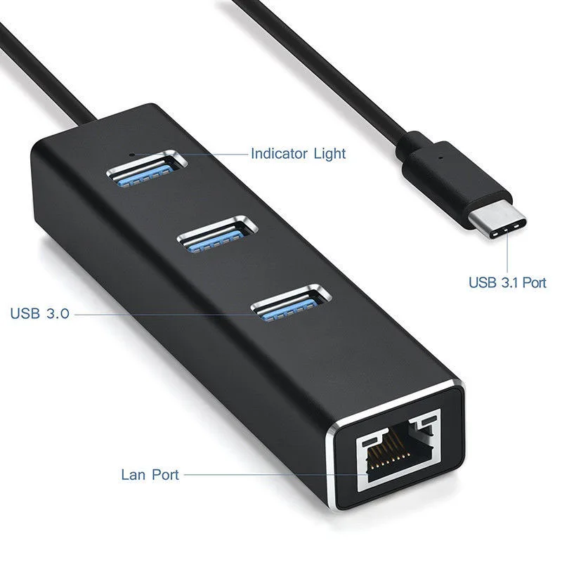 BinFul USB C 3 1 to Gigabit Adapter Series 3 Port USB 3 0 Aluminum Hub 2