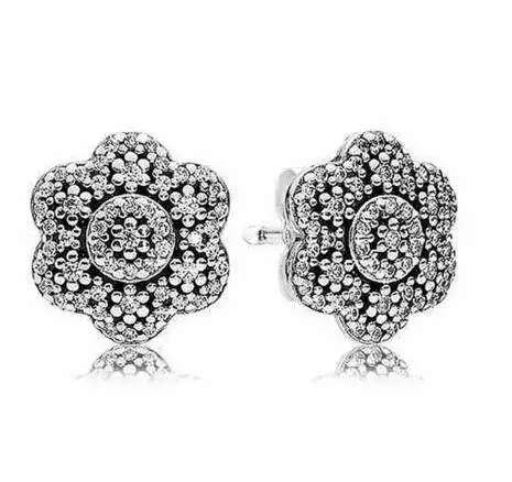 

Authentic 925 Sterling Silver Pan Earring Crystallised Floral With Crystal Studs Earring For Women Wedding Gift Jewelry