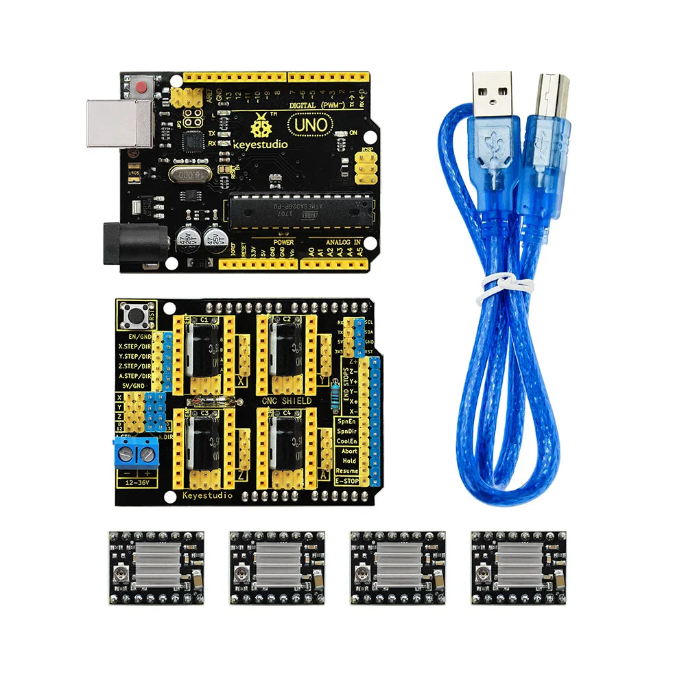 Keyestudio CNC Комплект для arduino CNC Shield V3+ UNO R3+ 4 шт A4988 Драйвер/GRBL совместимый