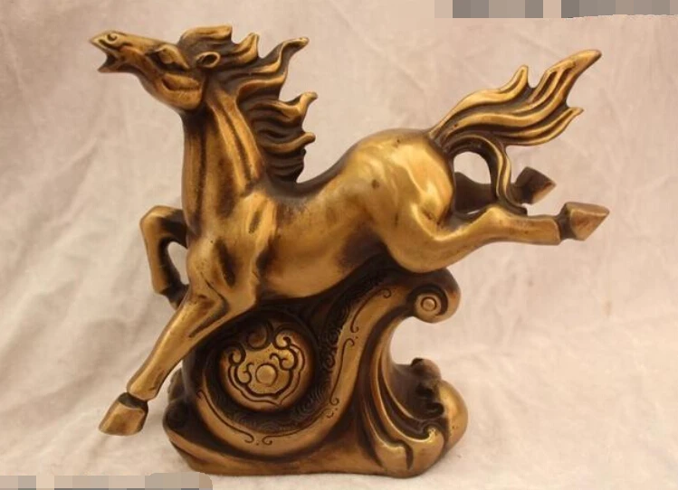 

8"China Folk Purple Bronze carving excellent Lifelike jump Horse Statue R0715